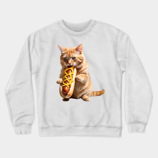 Funny junk food lover foodie hot dog hungry Cat Crewneck Sweatshirt